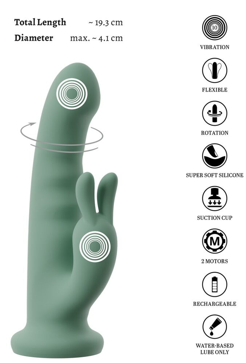 Зеленый вибратор-ротатор Luvio - 19,3 см.