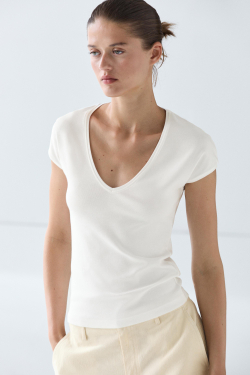 Massimo Dutti Футболка с V-образным вырезом, белый