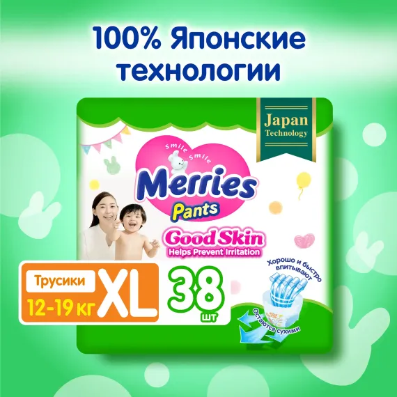 Трусики Merries Good Skin XL (12-19 кг) 38 шт.