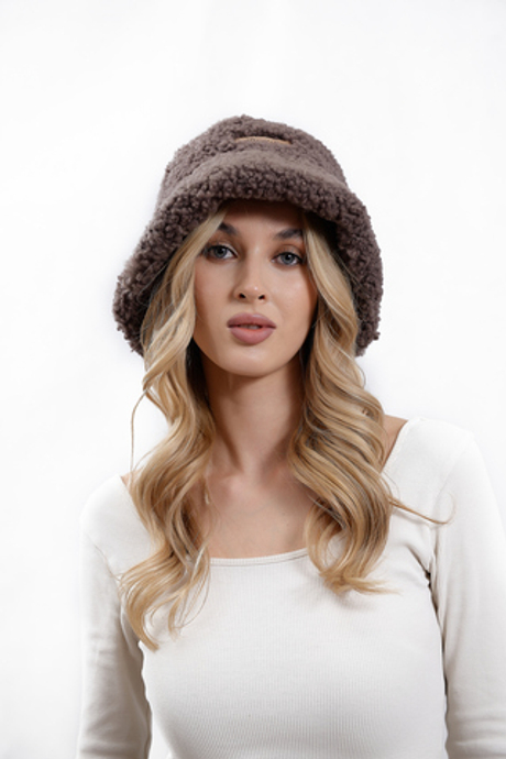 Панама женская "Тедди" из овчины, цвет шоколад