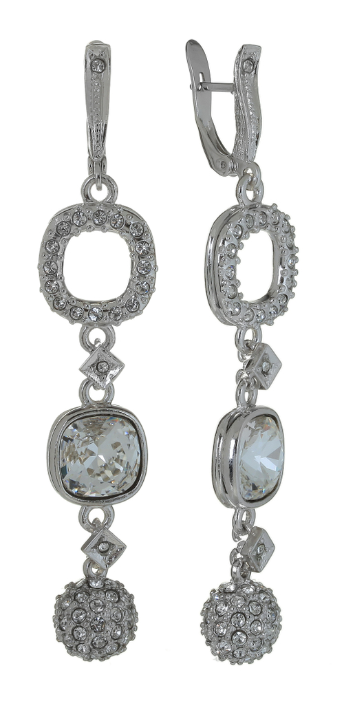 "Берк" серьги в родиевом покрытии из коллекции "Алмазный фонд" с английским замком