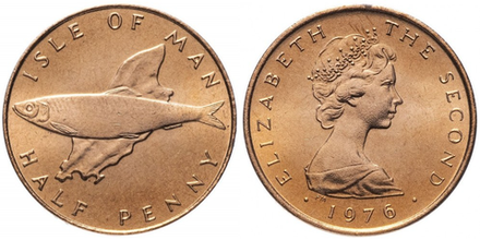 Остров Мэн 1/2 пенни, 1976 - 1979 Летучая рыба UNC
