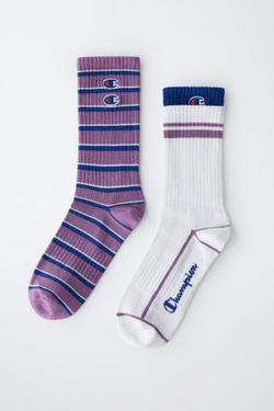 ZARA Х CHAMPION ® ВЫСОКИЕ НОСКИ В ПОЛОСКУ, ЦВЕТ МАЛЬВЫ