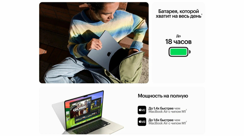 Ноутбук Apple MacBook Air 15' M3 16GB RAM, 256GB SSD, Midnight