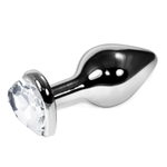 Серебристая анальная пробка Vander с прозрачным кристаллом-сердечком - 8,5 см. (Цвет: прозрачный)