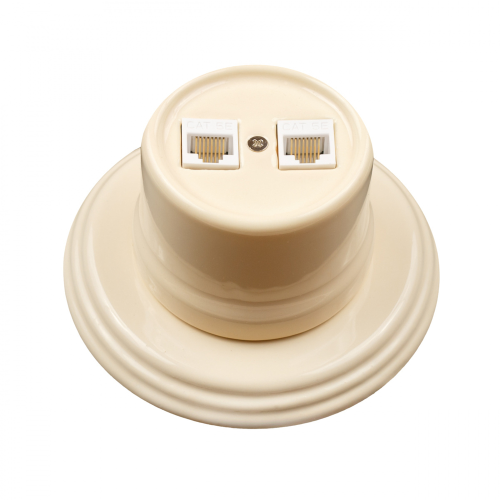 Розетка RJ45 информационная двойная, керамика, цвет Песочное золото B1-302-04
