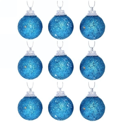 Новогодние шары 3 см (набор 9 шт) "Блестящее напыление", голубой (Серпантин)