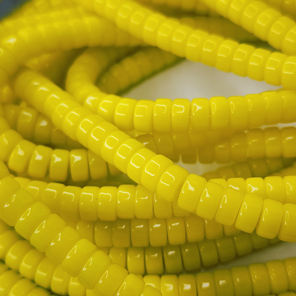 Бусины шайбы, рондель, желтый, лэмпворк, стекло, р-р 6мм, цена за набор 10 шт