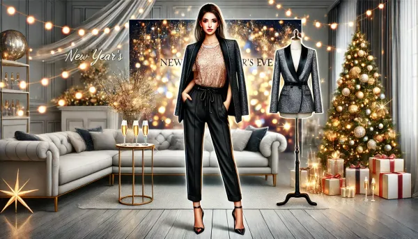 Новогодний образ с пиджаком для девушки