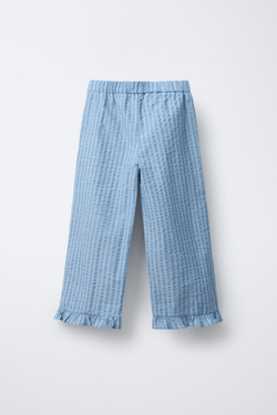 ZARA БРЮКИ В КРЕПИРОВАННУЮ ПОЛОСКУ ПРЯМОГО КРОЯ, СИНИЙ