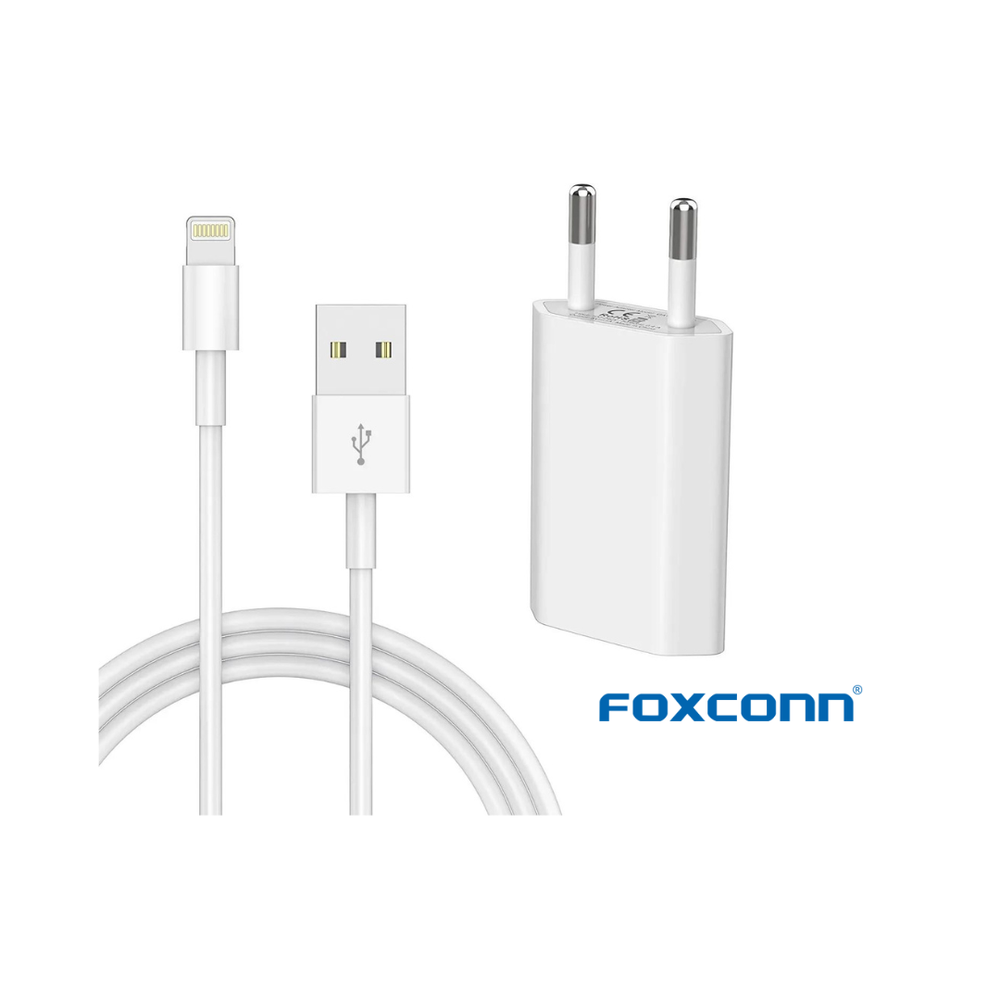 Сетевое зарядное устройство Foxconn F005 1xUSB-A, 5W, 1А + USB кабель Lightning, 1м, белый