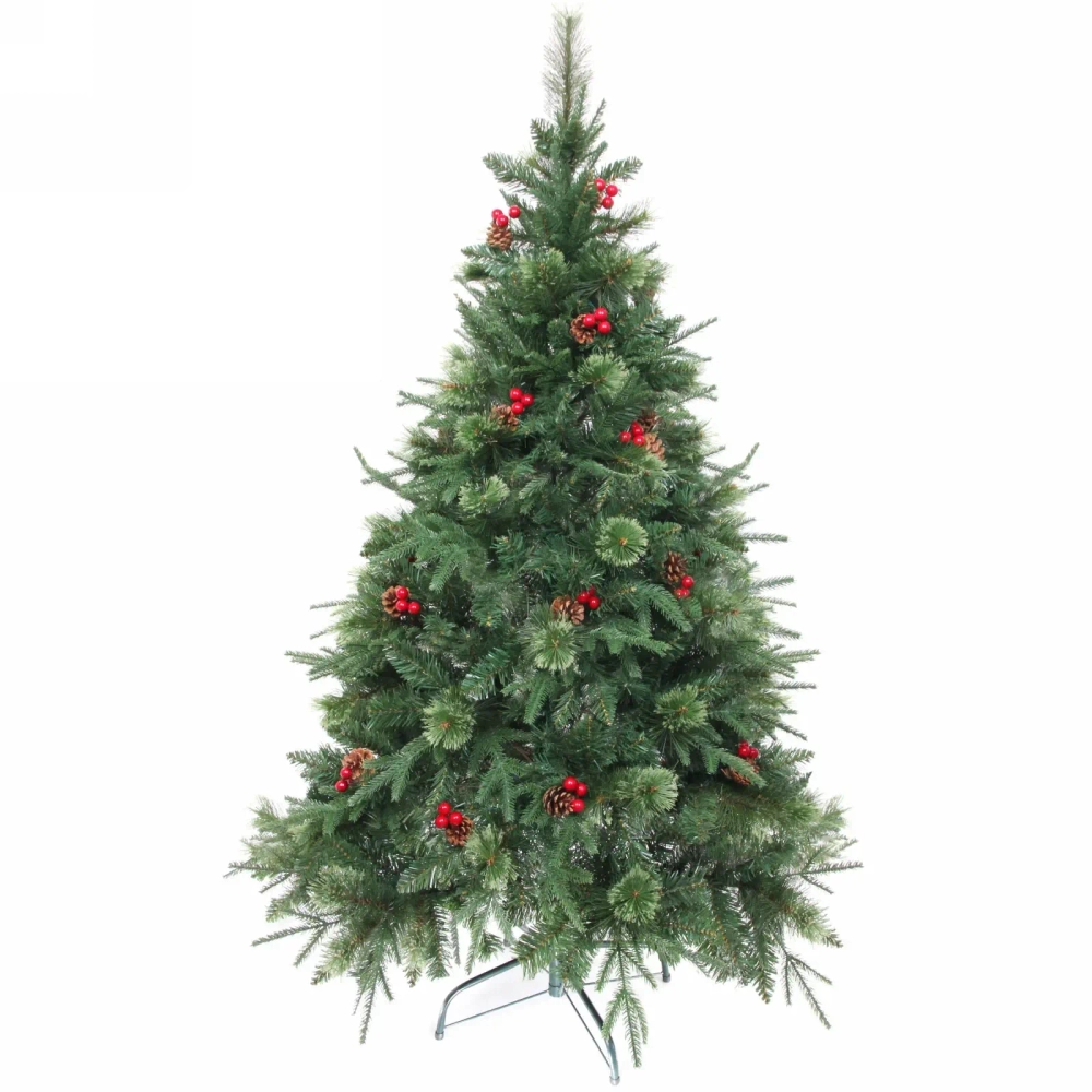 Ёлка «Царевна Зима» 150 см, ПВХ+Леска+Резина, шишки и ягоды (345 веток)