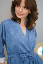 Элегантный халат на запахе (Размер: M) (Цвет: синий)