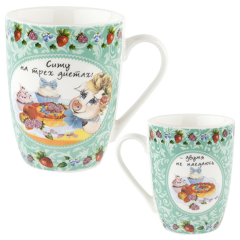 Кружка фарфоровая "Хрюшка/Афоризмы" v=360мл. (6видов) (min12) (транспортная упаковка)