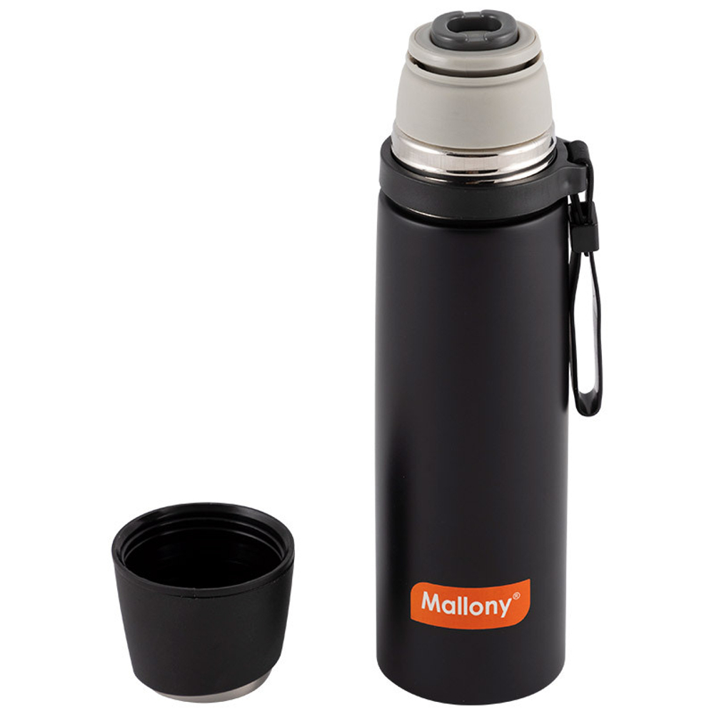 Термос спортивный с чашкой и силиконовым ремешком для переноски Mallony NERO (0.5л)