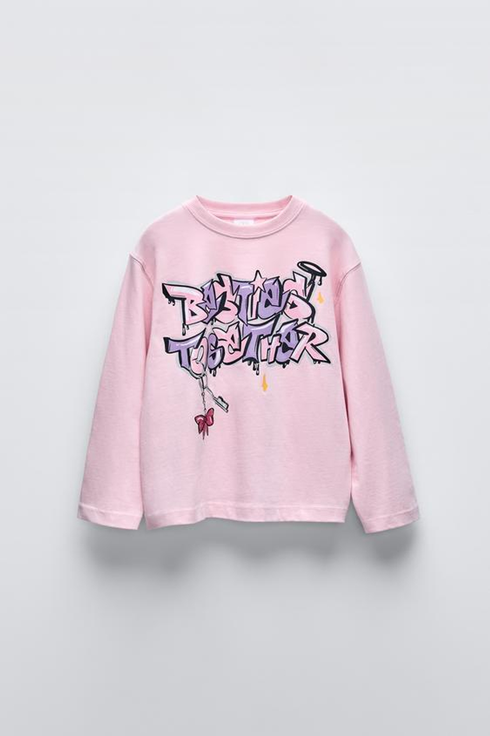 ZARA ЛОНГСЛИВ С ПРИНТОМ «ГРАФФИТИ», РОЗОВЫЙ