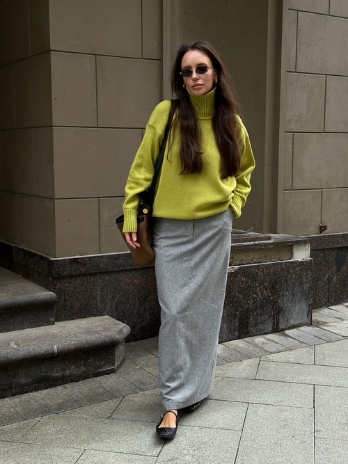 Юбка из шерсти макси светло-серая