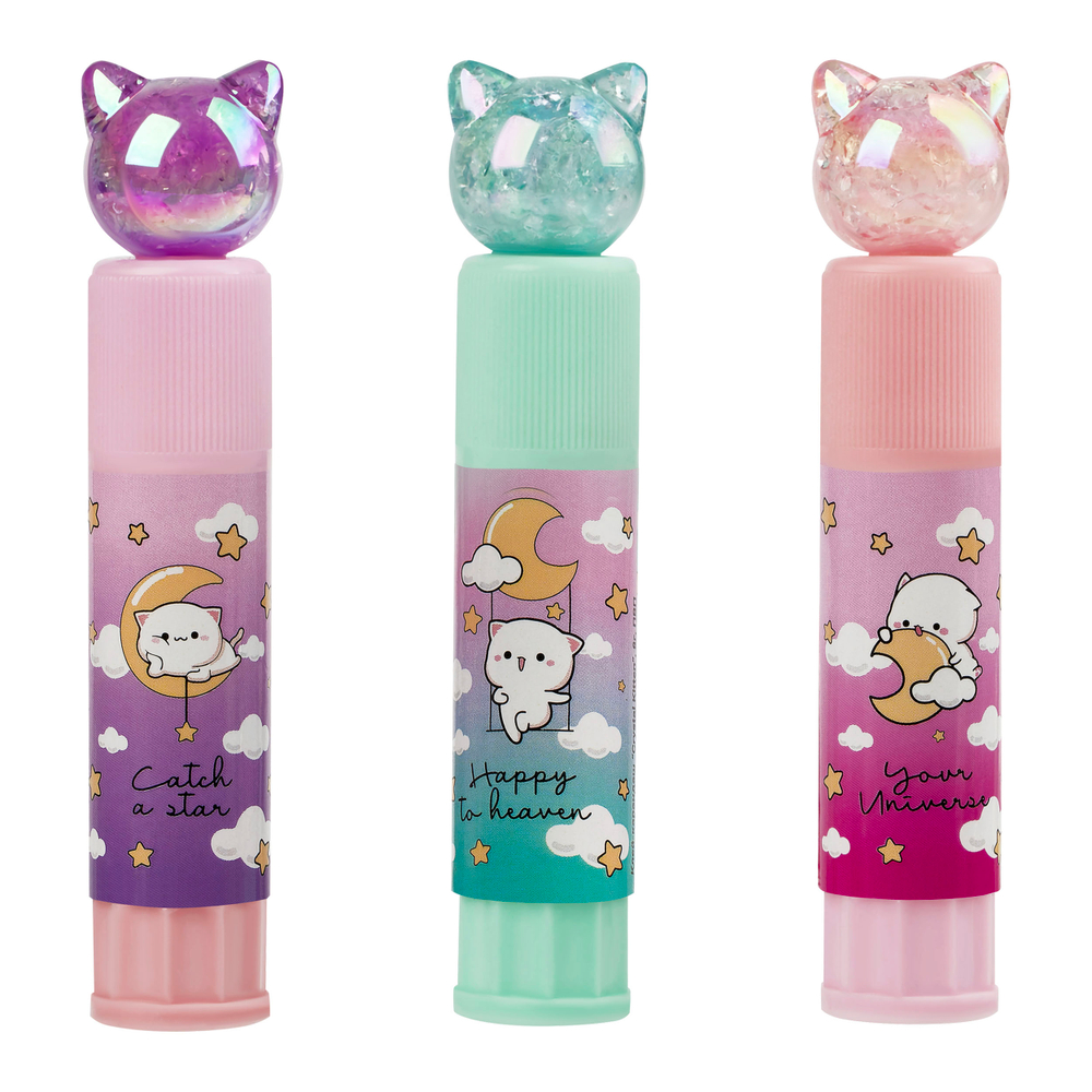 Клей-карандаш MESHU с топпером "Crystal Kitten", 8г, дисплей бокс, ПВП, ассорти