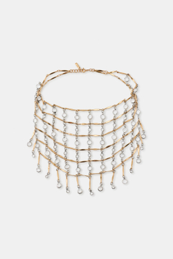 ZARA МЕТАЛЛИЧЕСКОЕ ОЖЕРЕЛЬЕ СО СТРАЗАМИ, ЗОЛОТИСТЫЙ