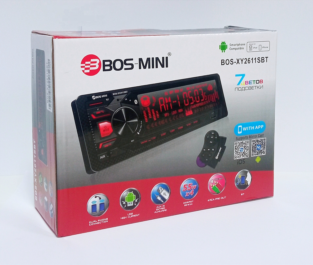 Автомагнитола BOS-MINI BOS-XY2611SBT Bluetooth/7LED
