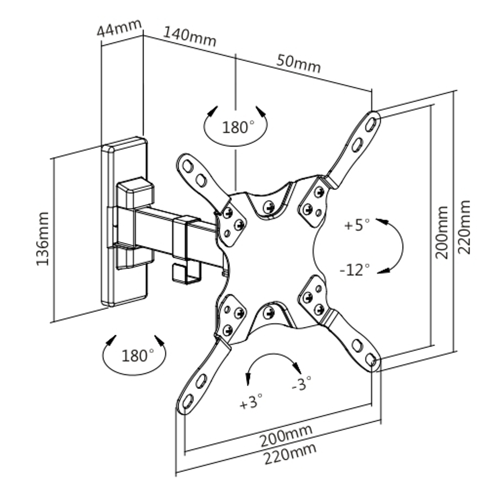Кронштейн для телевизора наклонно-поворотный Ultramounts СПРУТОС 864