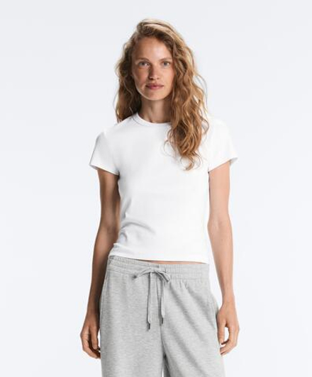 Oysho Футболка Rib Fit из смесового хлопка, белый