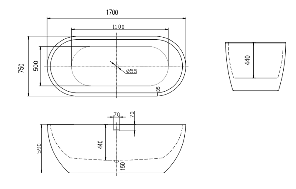 Акриловая ванна Art&Max AM-218-1700-750
