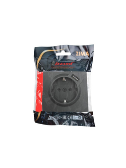 Розетка 1-мест. с/з+USB разъем СП ZIMA IP20 черн. бархат LEZARD 704-4288-181