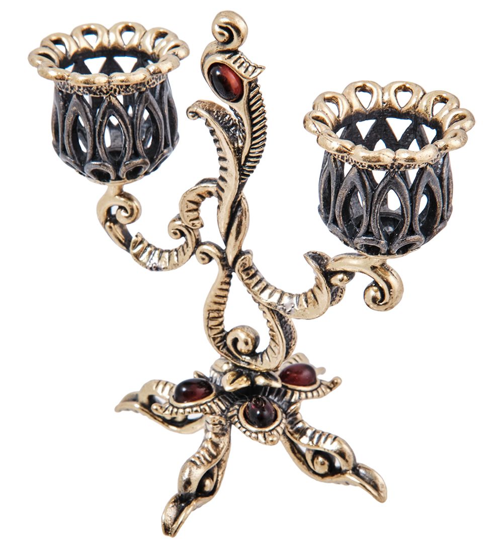 Народные промыслы AM-4004 Подсвечник «Канделябр Цветение» (латунь, янтарь)