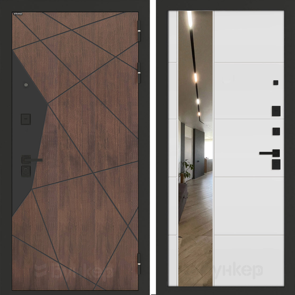 Входная дверь Бункер BN-14 - 19 Зеркало Белый софт