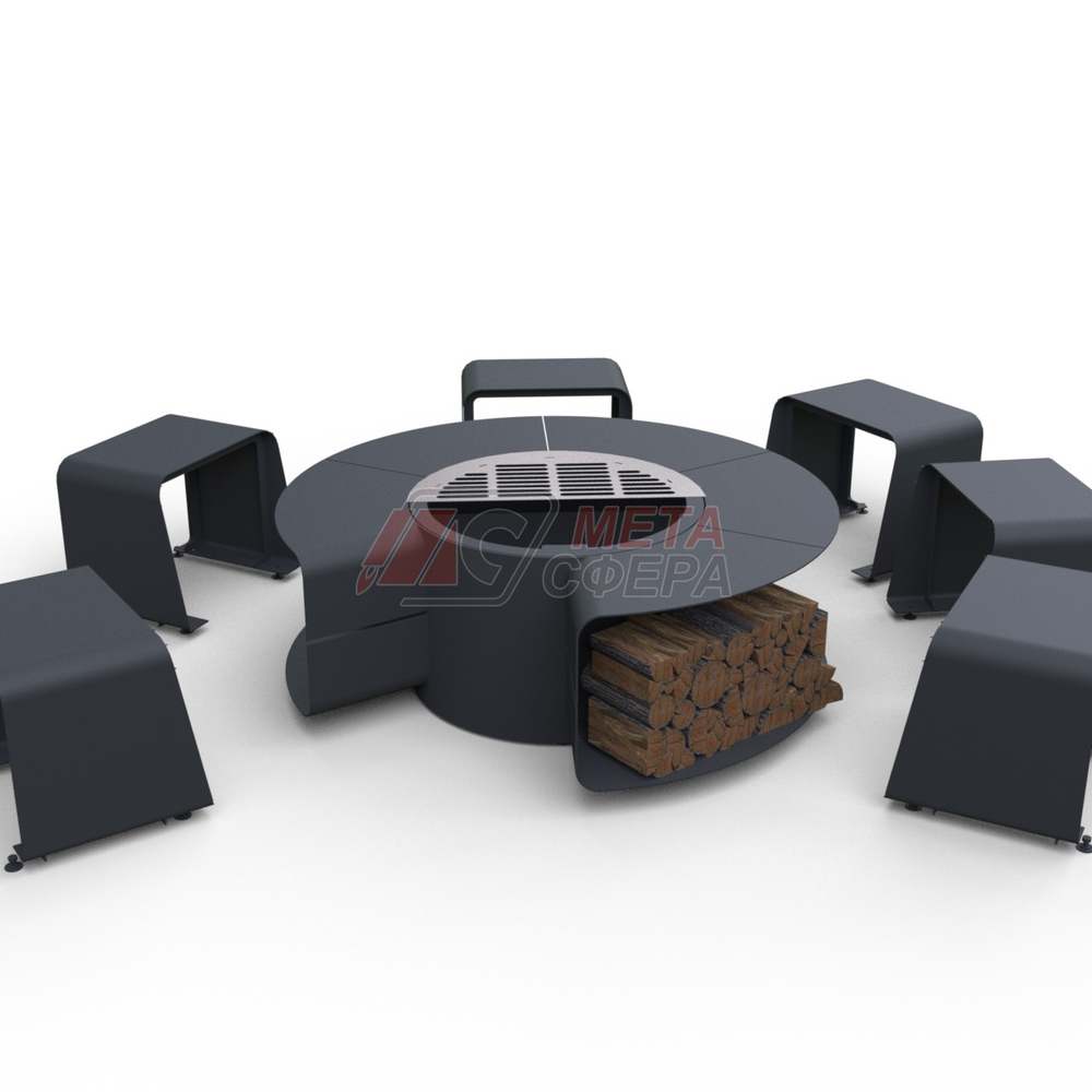 Стол-очаг Омега с 6 табуретами