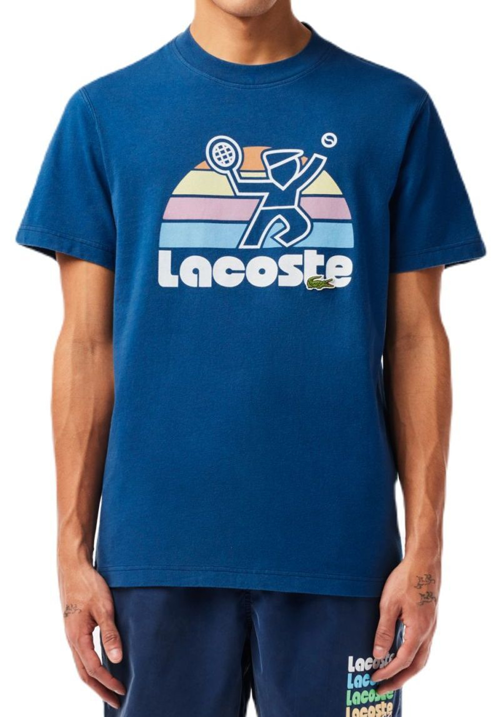 Мужская теннисная футболка Lacoste Washed Effect Tennis Print T-Shirt - небесный