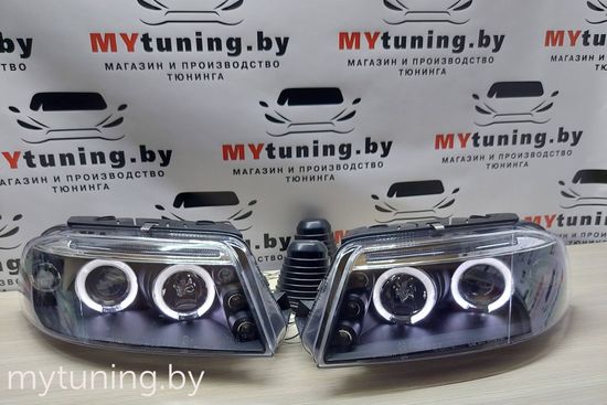 Передние фары angel eyes black для VW Passat B5 GP