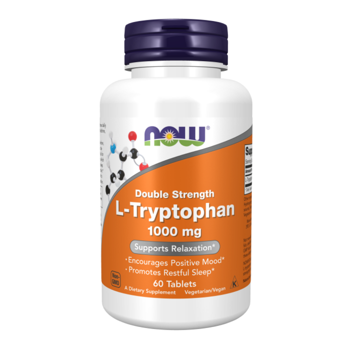 L-триптофан 1000 мг, Double Strength L-Tryptophan, Now Foods, 60 таблеток