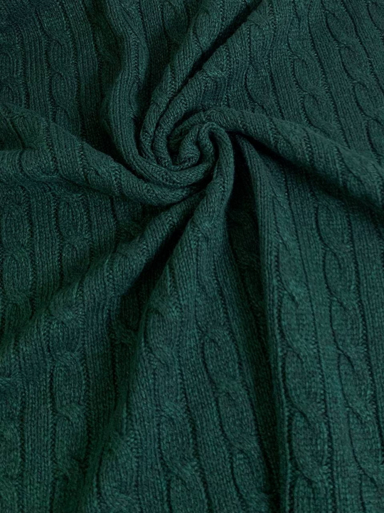 Трикотаж шерсть, зеленый темный, жаккард косичка FC#70