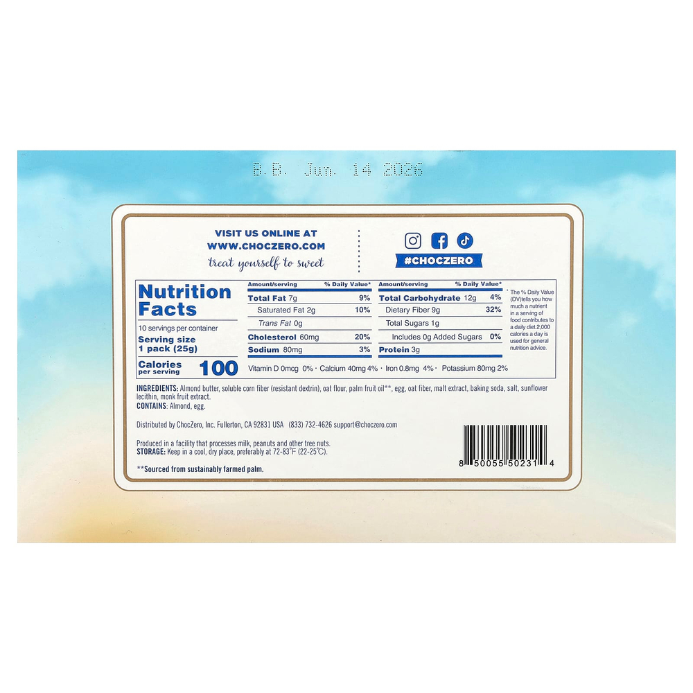 ChocZero, Премиальное печенье, печенье для завтрака, обжаренный овес, 10 пакетиков (25 г)