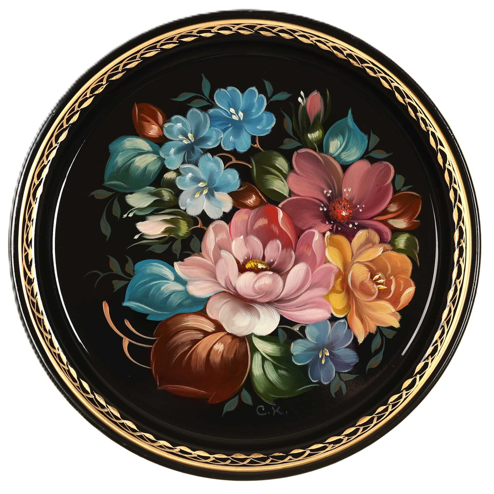 Жостовский поднос декоративный, размер 22 см (A5), металлический