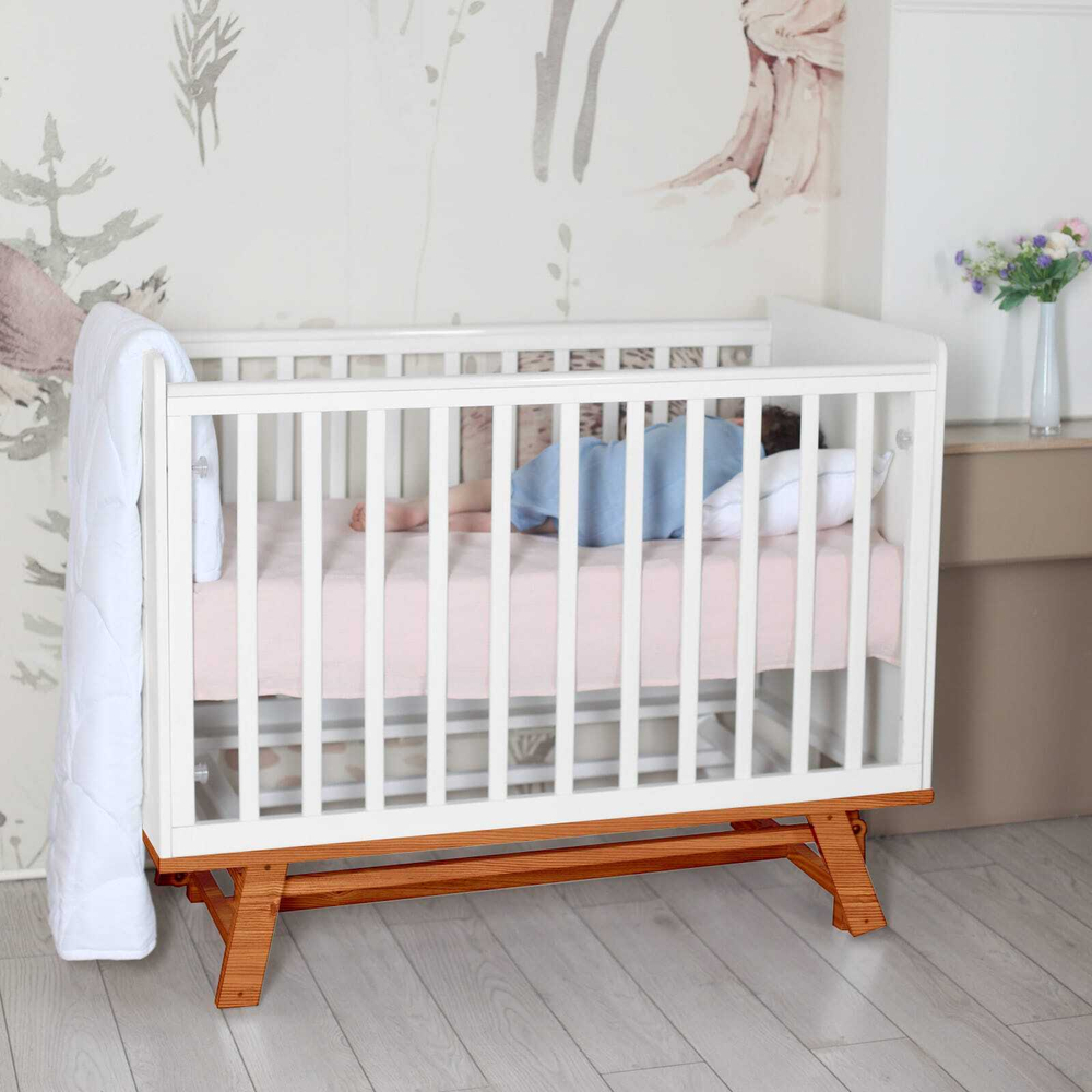 Кровать детская Sweet Baby Nuovo Белая /Натуральная с маятником