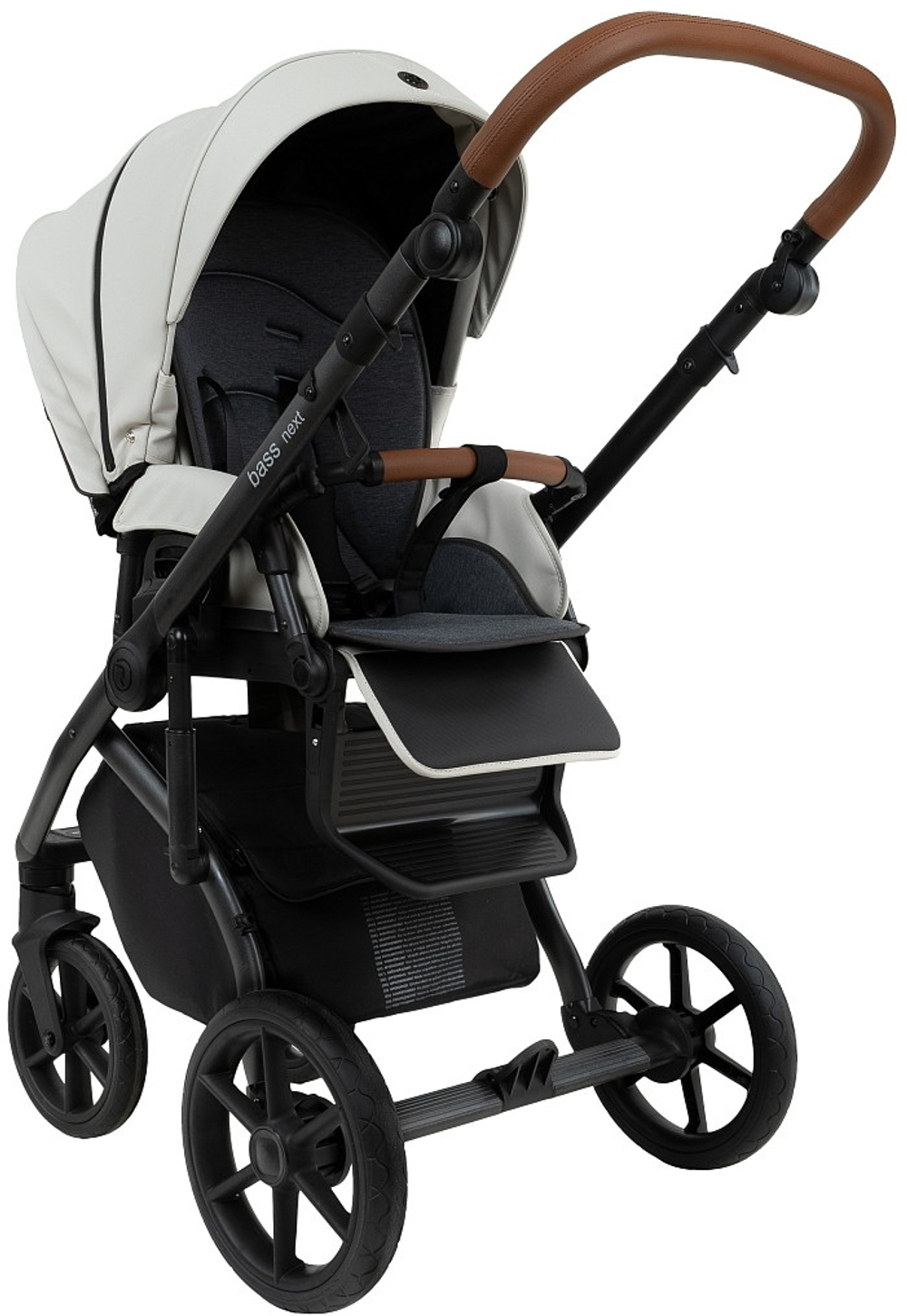 Детская коляска Roan Bass Next Кожа 2.0 2 в 1 BNL/70/2 Island Stone /Black/ руч.Коричневый