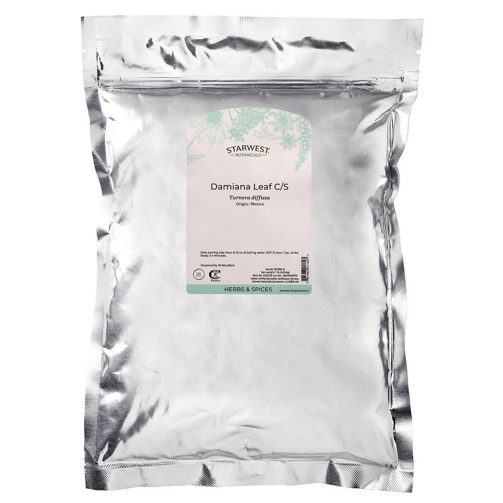 Starwest Botanicals, листья дамианы, нарезанные и просеянные, 453,6 г (1 фунт)