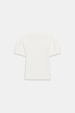 ZARA ТРИКОТАЖНЫЙ ТОП С ОБЪЕМНЫМИ РУКАВАМИ, БЕЛЫЙ