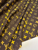 Курточно-плащевая ткань нейлон Louis Vuitton waterproof коричневая с желтым лого