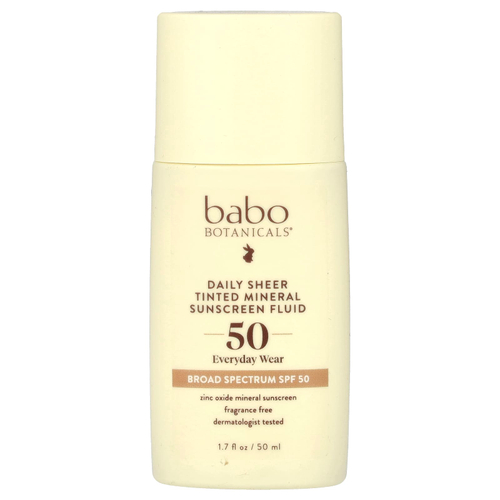 Babo Botanicals, ежедневный солнцезащитный жидкий минерал с полупрозрачным оттенком, SPF 50, без отдушек, 50 мл (1,7 жидк. унции)