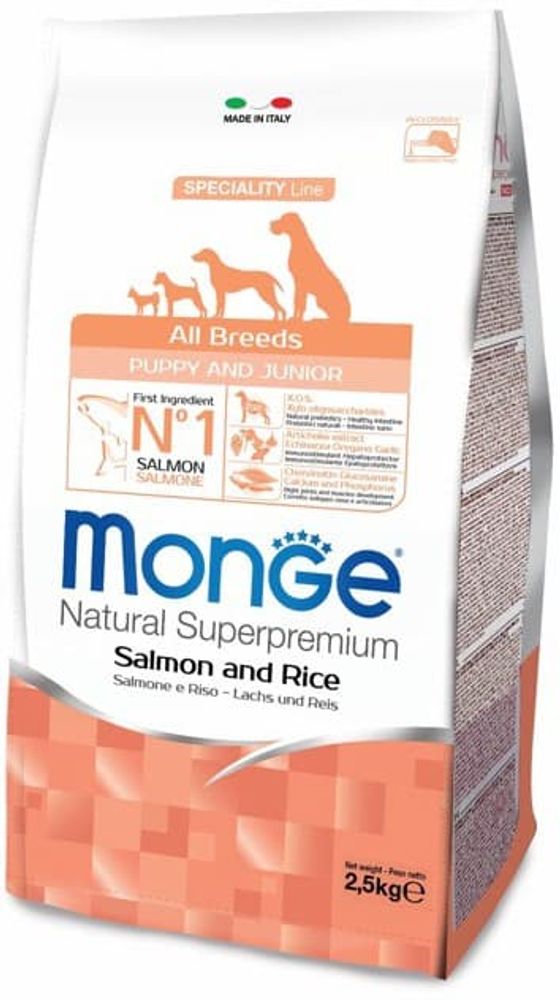 Monge Dog 2,5кг Speciality Puppy&Junior корм для щенков всех пород лосось с рисом Monge Dog 2,5кг Speciality Puppy&Junior корм для щенков всех пород лосось с рисом