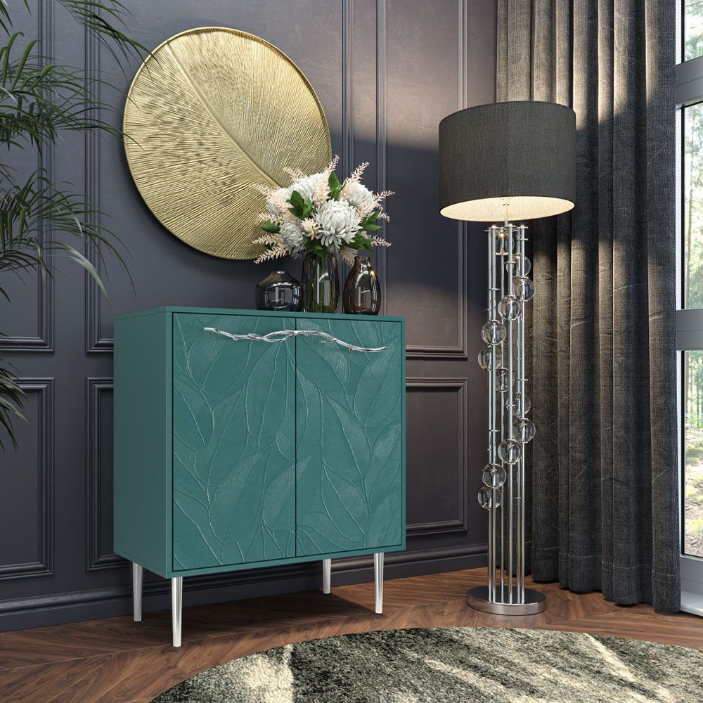 Комод Арт Колор leaves Стайл Сильвер с 2 полками Пастельный-синий