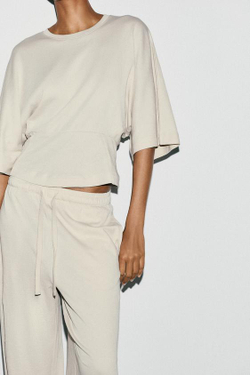 ZARA ПРЯМЫЕ ХЛОПКОВЫЕ БРЮКИ, ЭКРЮ