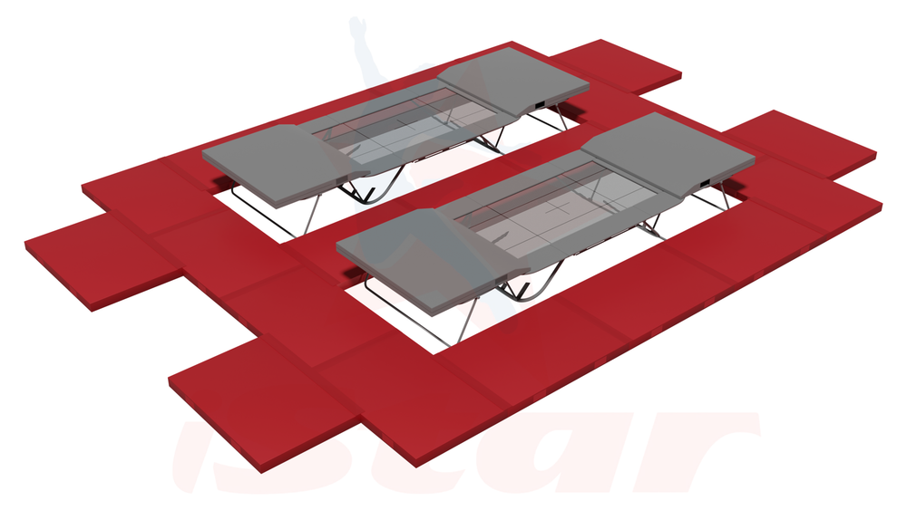 Напольные страховочные маты вокруг двух батутов - стандарт FIG
