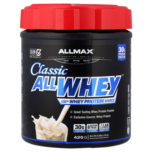 ALLMAX, CLASSIC ALLWHEY®, 100% источник сывороточного протеина, со вкусом ванили, 425 г (0,9 фунта)