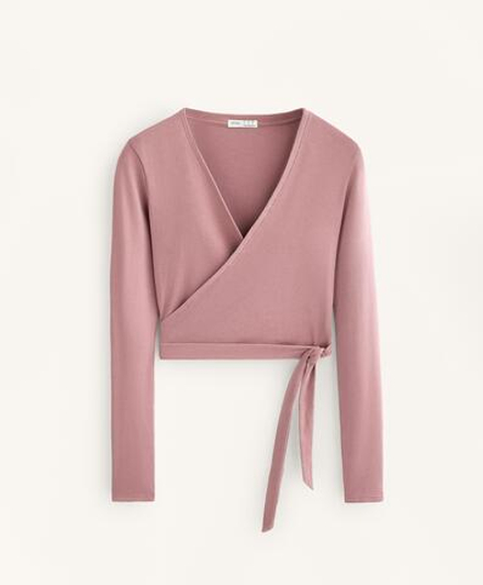 Oysho Футболка с длинными рукавами на запахе, розовый