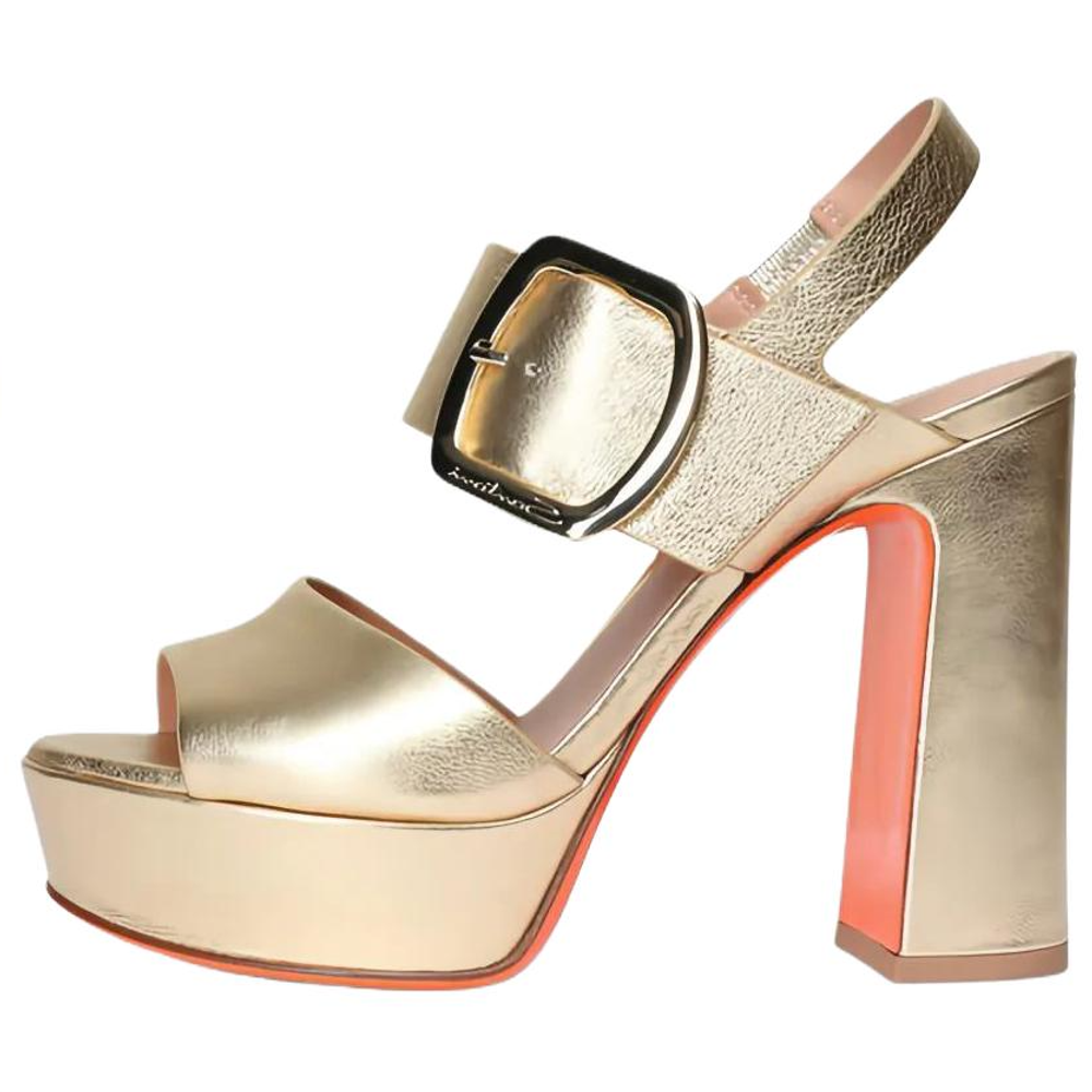 Santoni Leather One Strap Sandals 8cm Women"s Gold